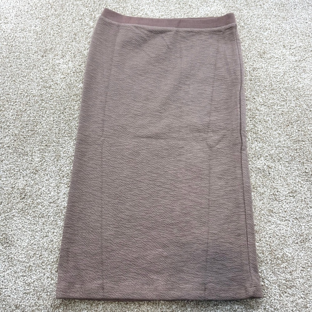 Olivaceous Textured Knit Midi Skirt Taupe Brown Large Elastic Waist NEW Office